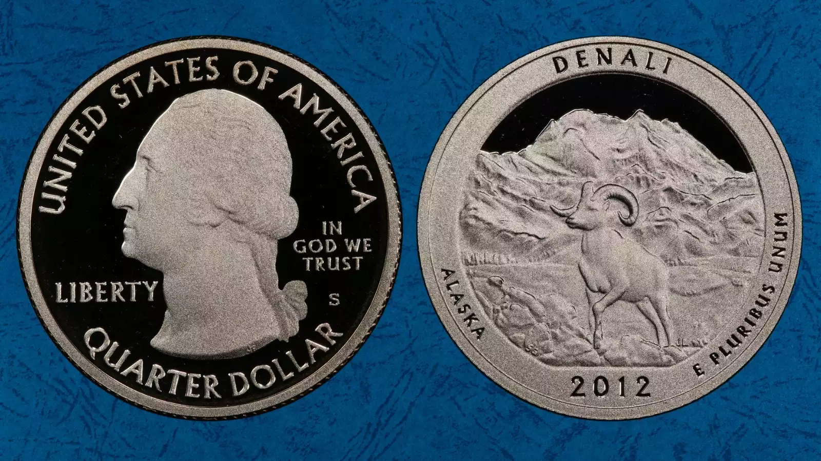 Comparison of normal 2012 quarter obverse versus doubled die obverse showing doubling on LIBERTY and IN GOD WE TRUST