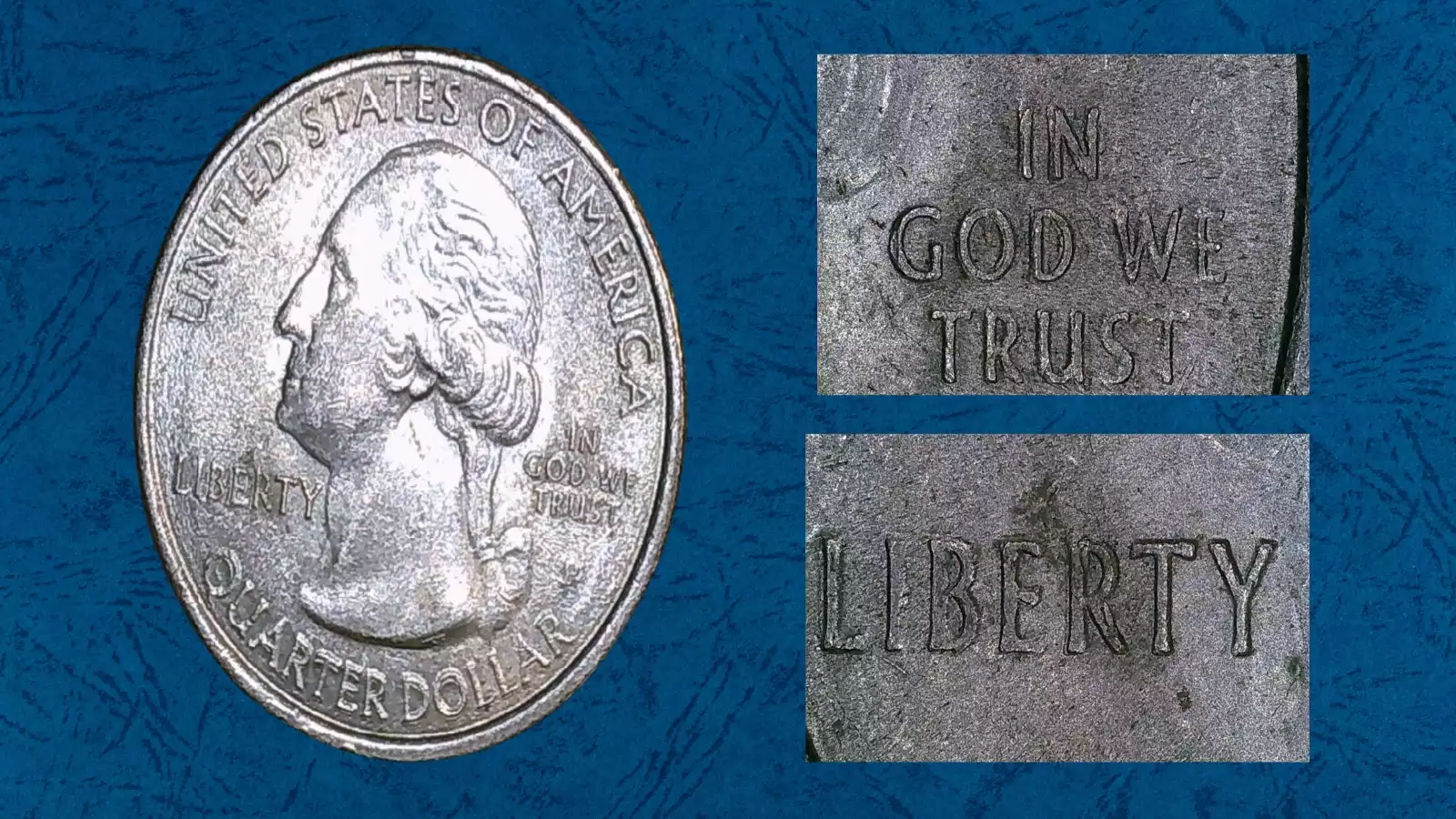 2012 quarter doubled die obverse error close-up showing doubled impression on LIBERTY lettering at 10x magnification